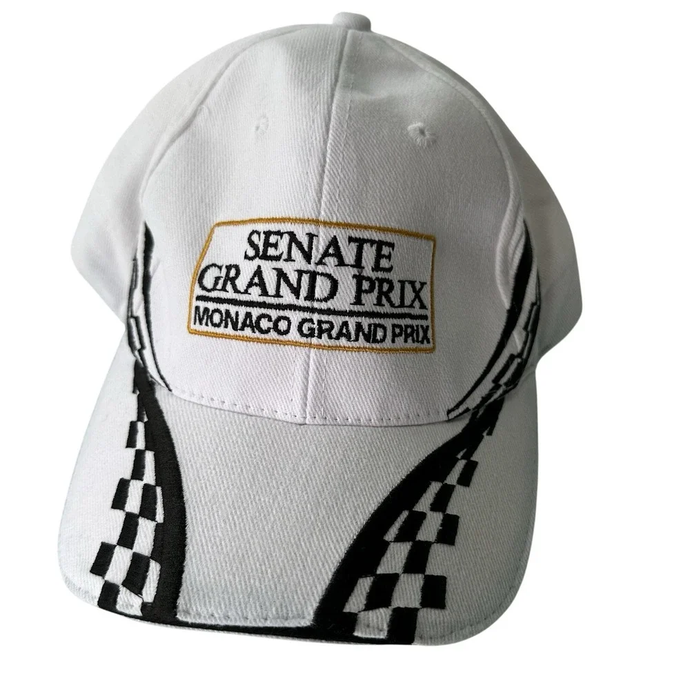 Senate Grand Prix Monaco Grand Prix Racing Hat White Checkered Adjustable‎ Cap
